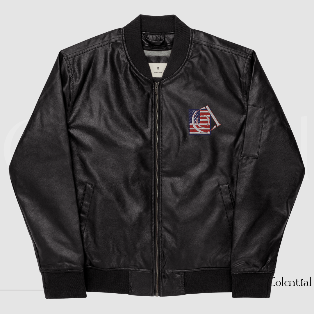 Colential Faux Leather Bomber Jacket - C9006