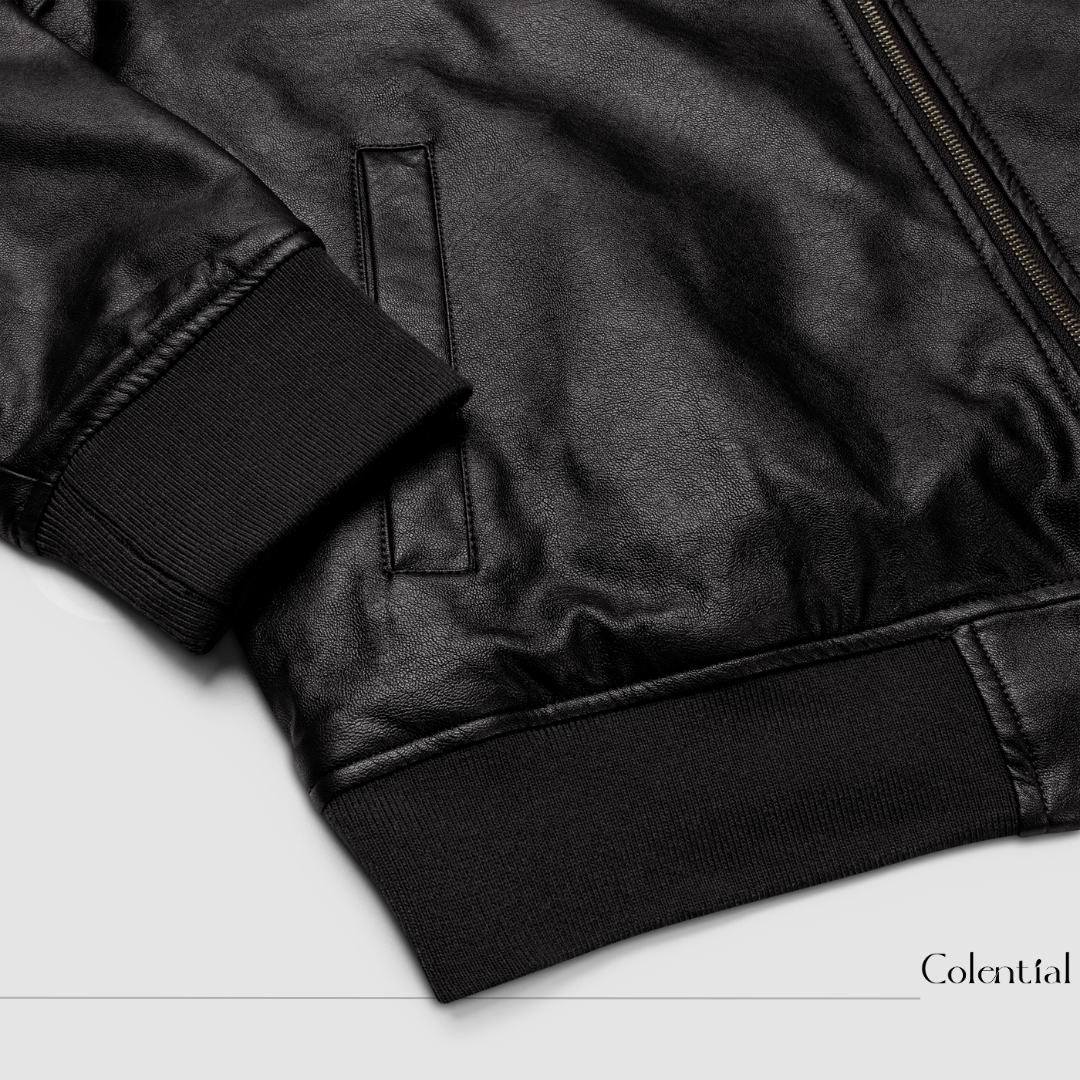 Colential Faux Leather Bomber Jacket - C9005