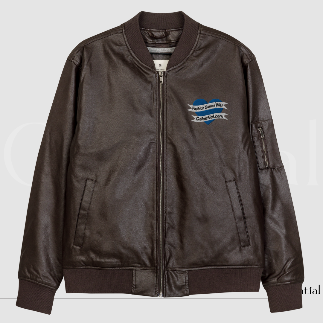 Colential Faux Leather Bomber Jacket - C9005