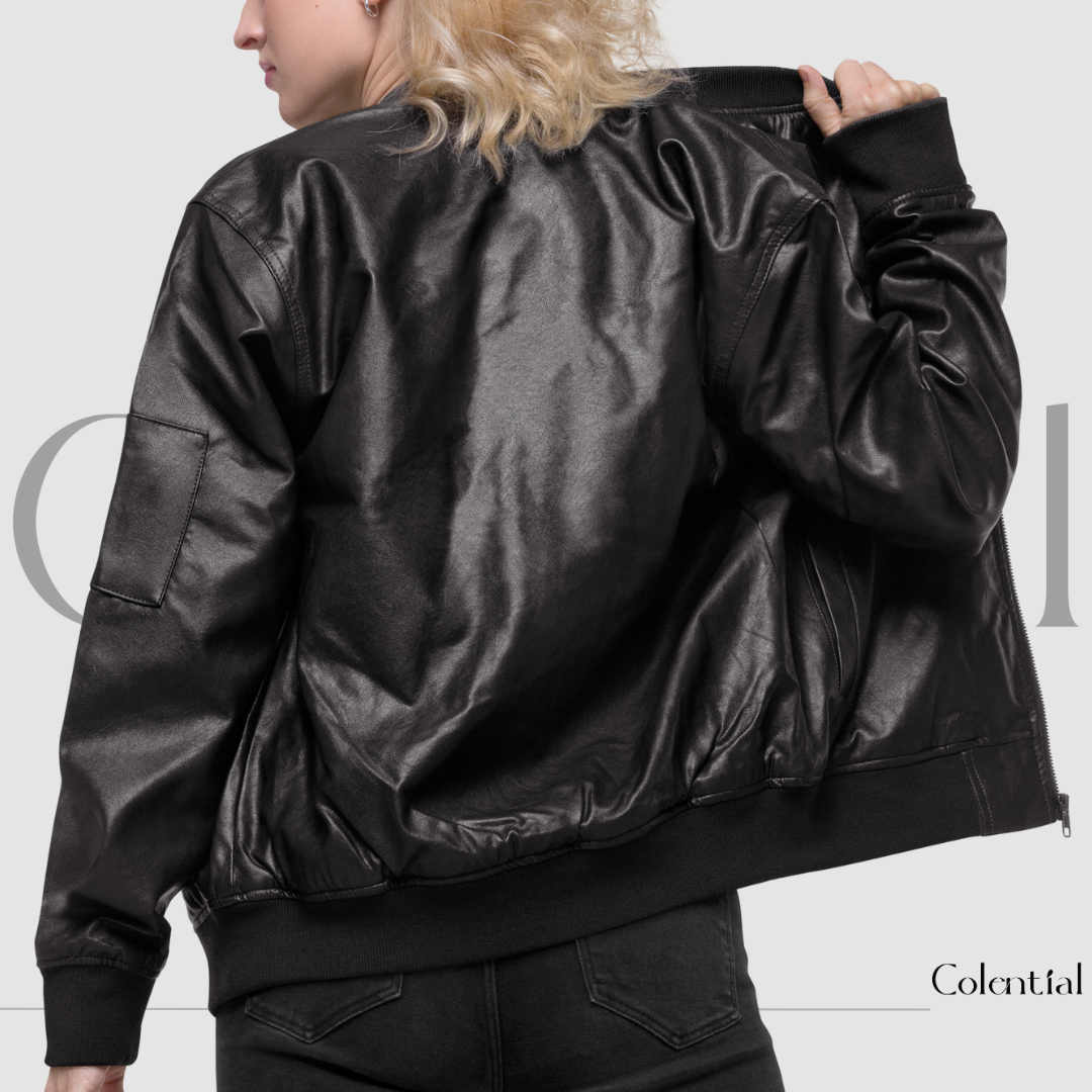 Colential Faux Leather Bomber Jacket - C9005