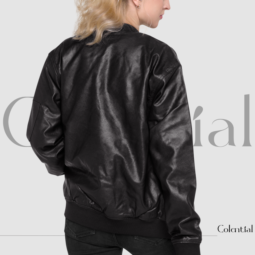 Colential Faux Leather Bomber Jacket - C9005