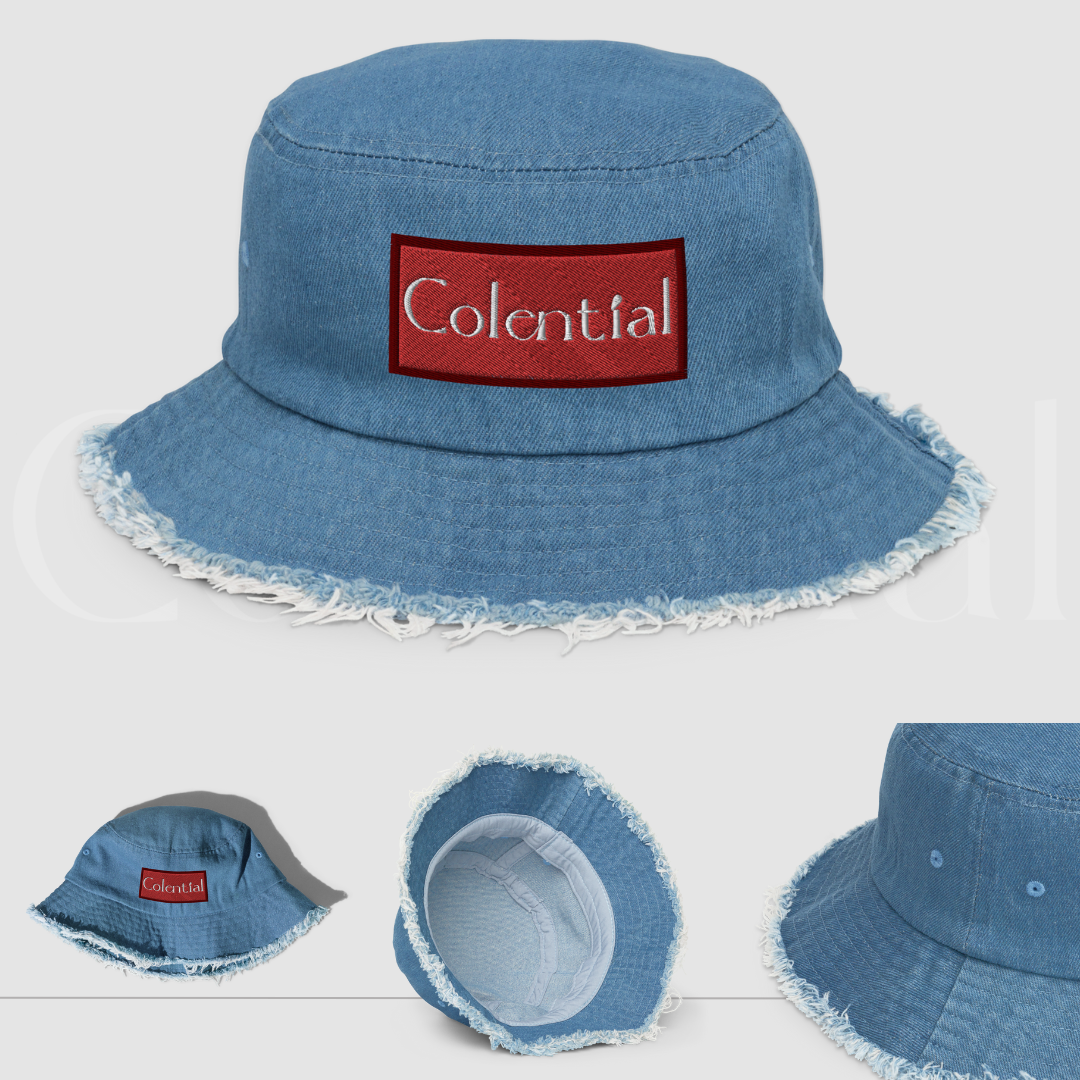 Colential Embroidered Distressed denim bucket hat - CB100