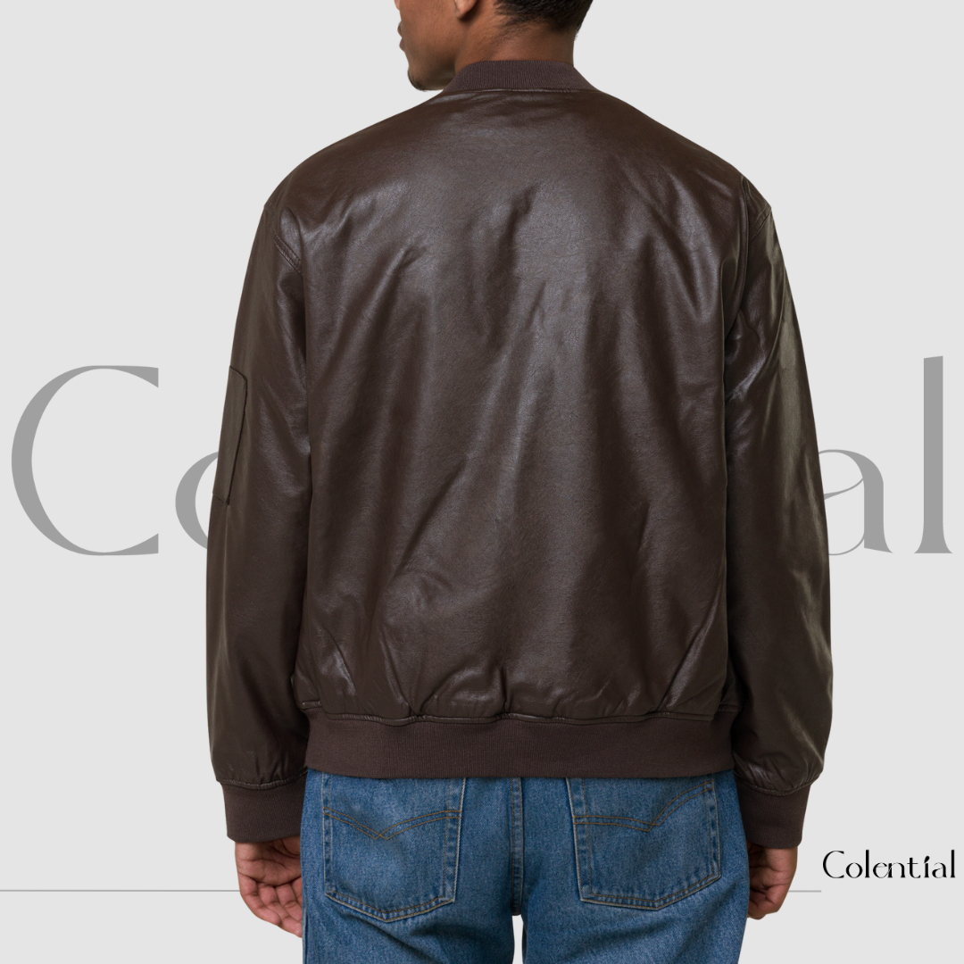 Colential Faux Leather Bomber Jacket - CQ006