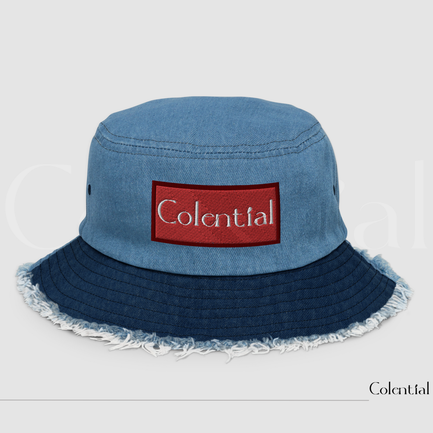 Colential Embroidered Distressed denim bucket hat - CB100